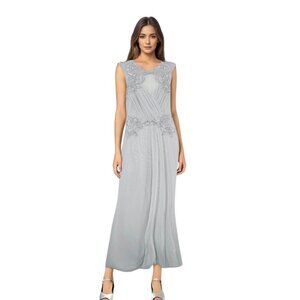 Lipsy London Maxi Dress Womens 0 Gray Sequin Floral Gown Cocktail Wedding Prom